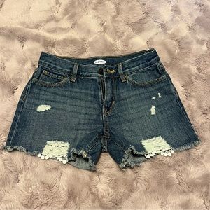 Girls, gently worn size 12, Old Navy, distressed denim shorts.